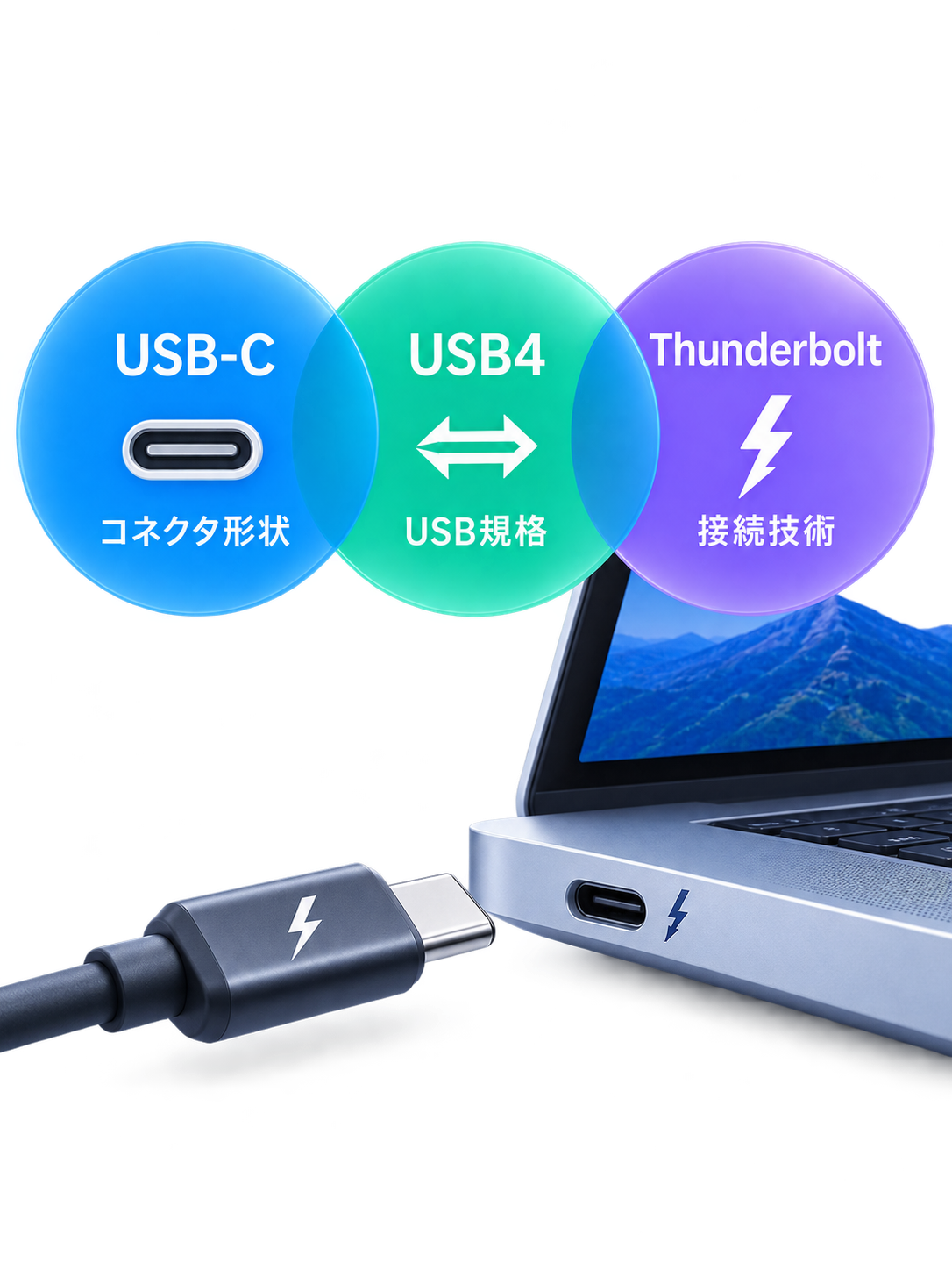 性能表示の異なるUSB-Cケーブルの比較イメージ