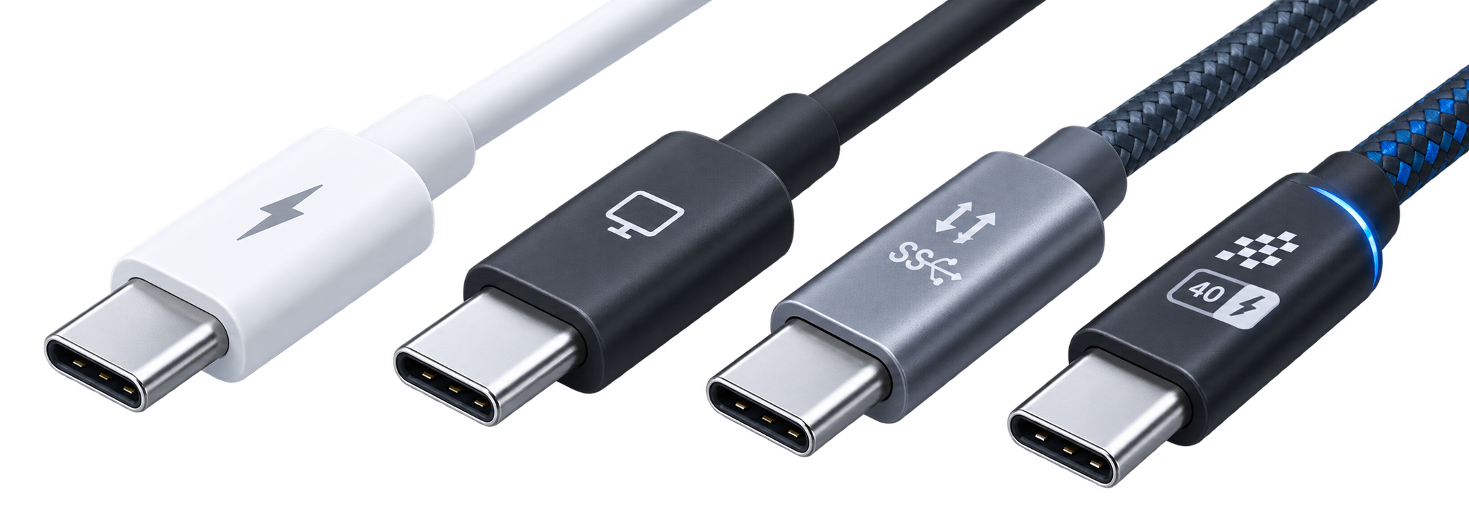 異なる仕様のUSB-Cケーブルを比較するイメージ