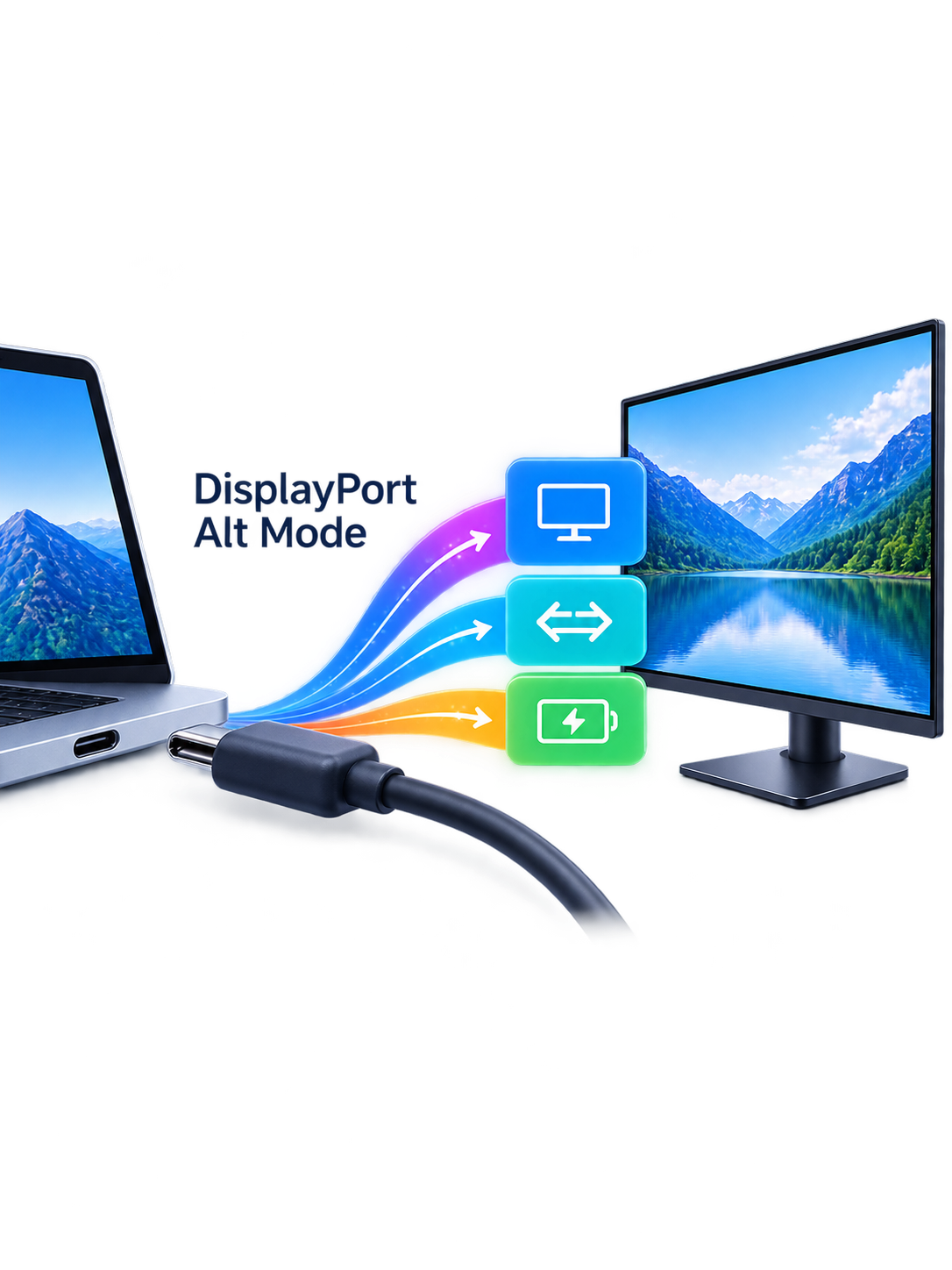 USB-CからDisplayPort Alt Modeで映像を伝送するイメージ