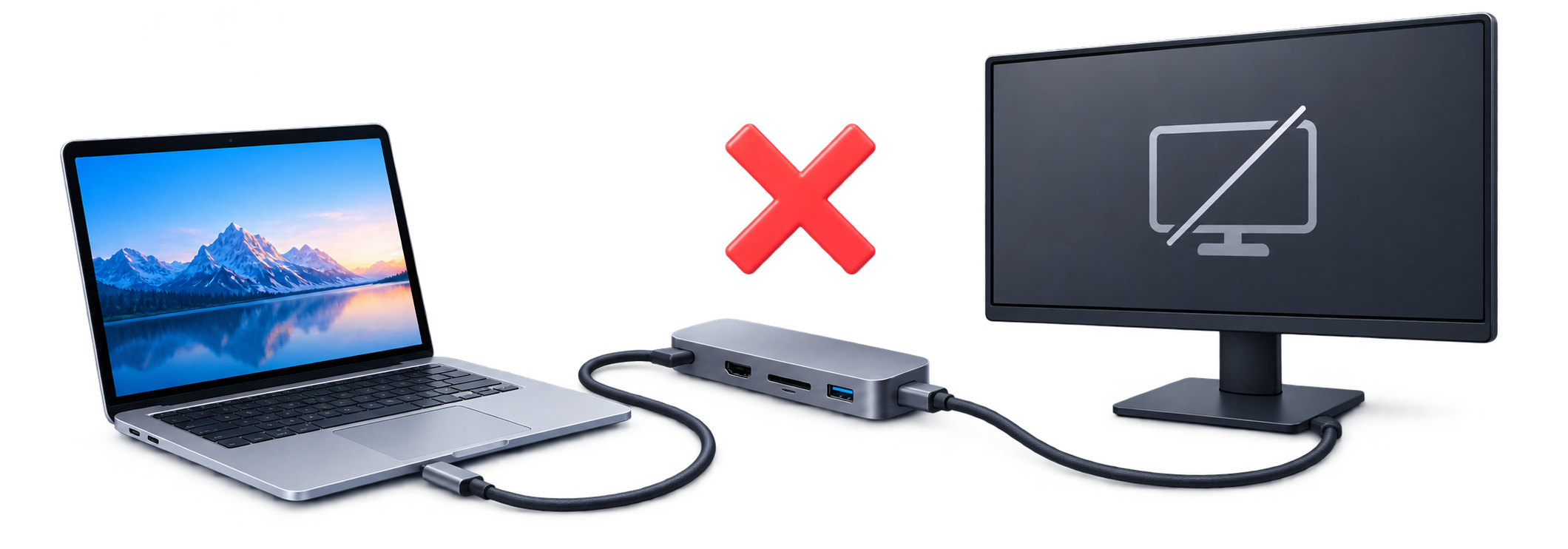 USB-C接続で映像が出ない状態を示すイメージ